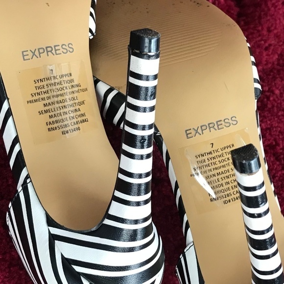 Express Black & White Stripe High Heels - Picture 5 of 8